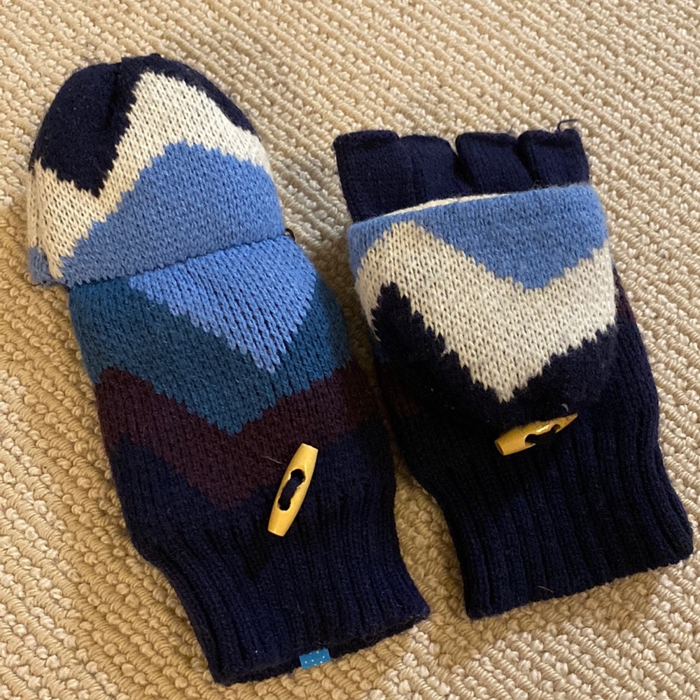 Blue Fingerless Gloves with Flap